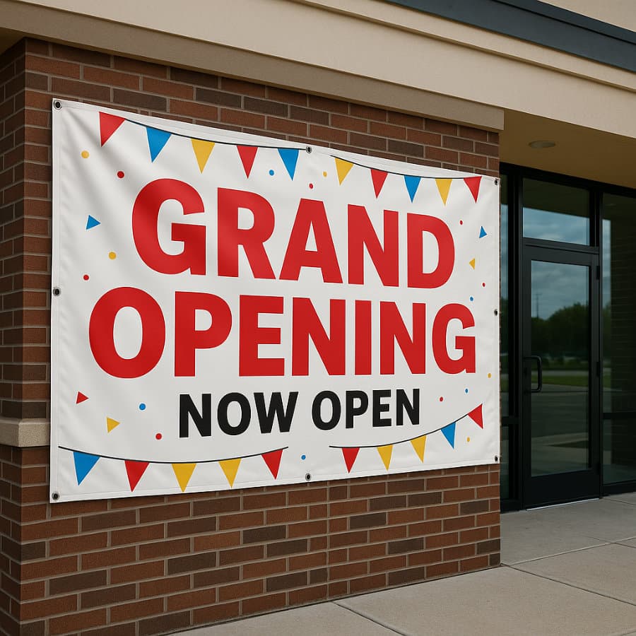 Wide exterior view of a local restaurant with installed storefront graphics